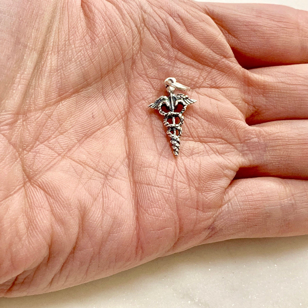 Sterling Silver Caduceus Medical Doctor Symbol Charm Pendant