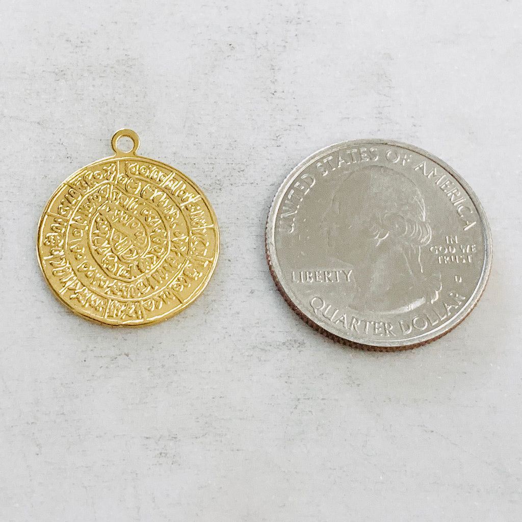 Vermeil Ancient Script Coin Double Sided Round Medallion Charm