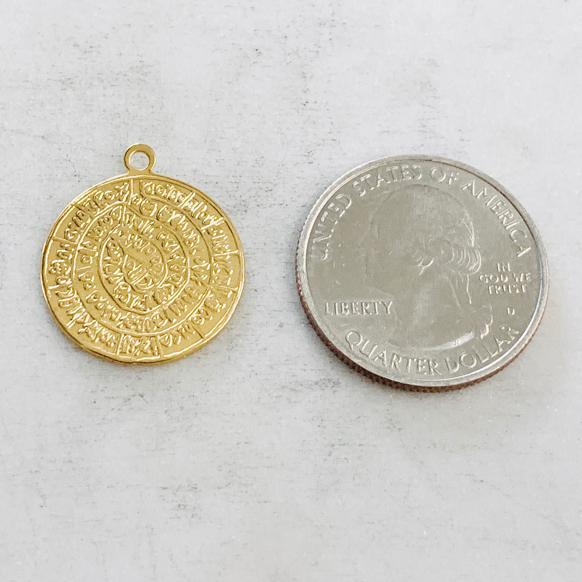 Vermeil Ancient Script Coin Double Sided Round Medallion Charm