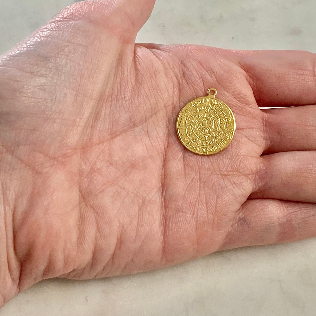 Vermeil Ancient Script Coin Double Sided Round Medallion Charm