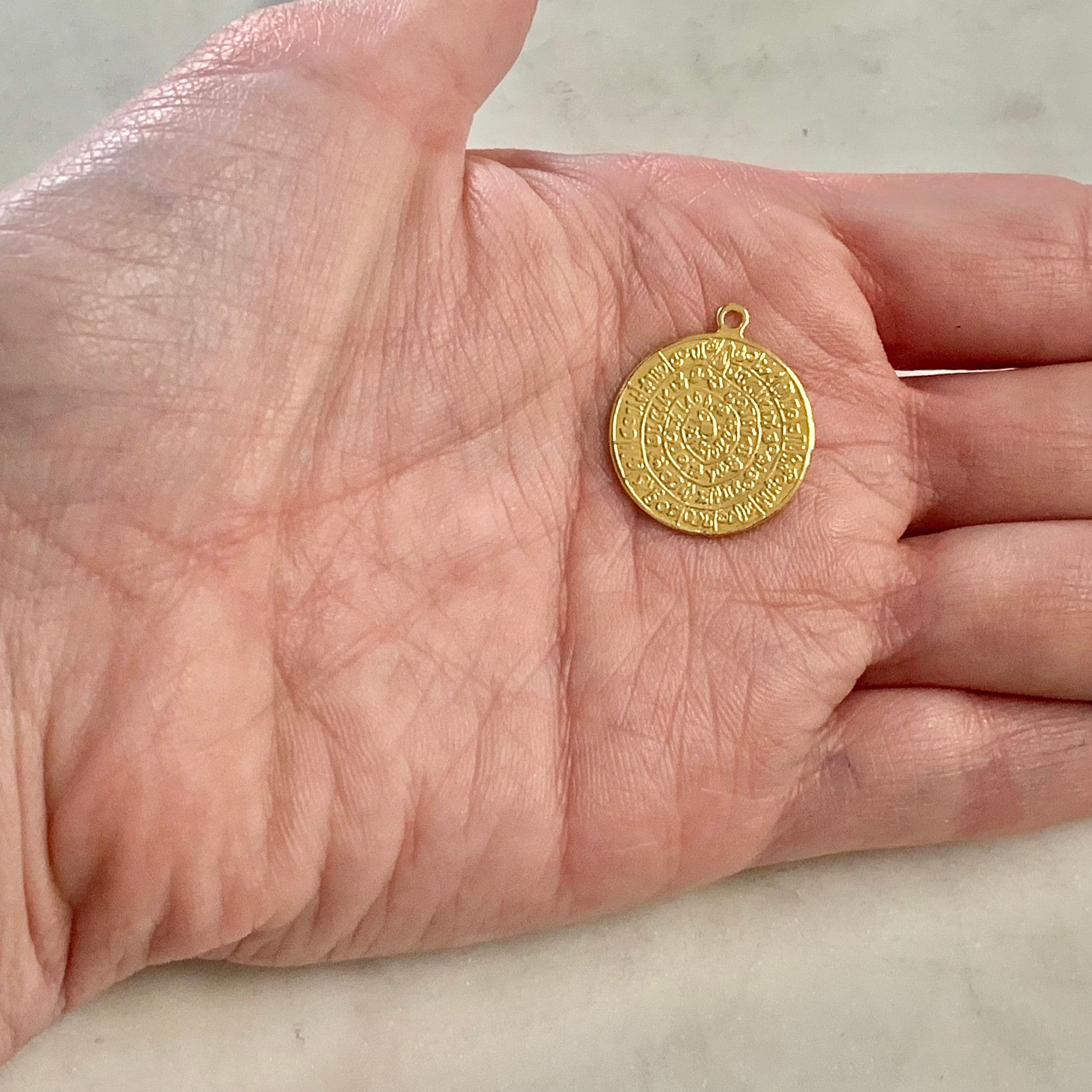 Vermeil Ancient Script Coin Double Sided Round Medallion Charm