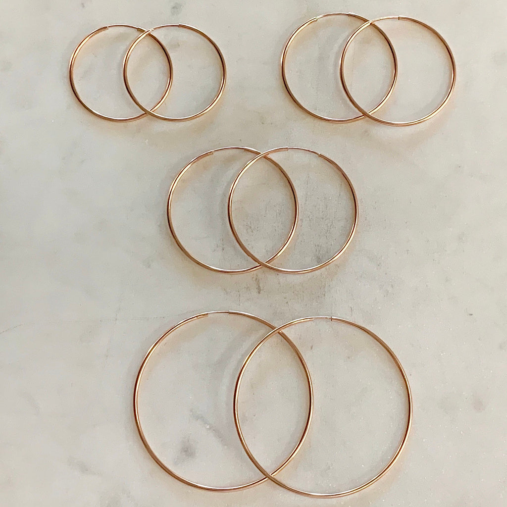 Rose Gold Filled 14K Small Endless Hoop Earrings 30mm,35mm,40mm 50mm (2pc)