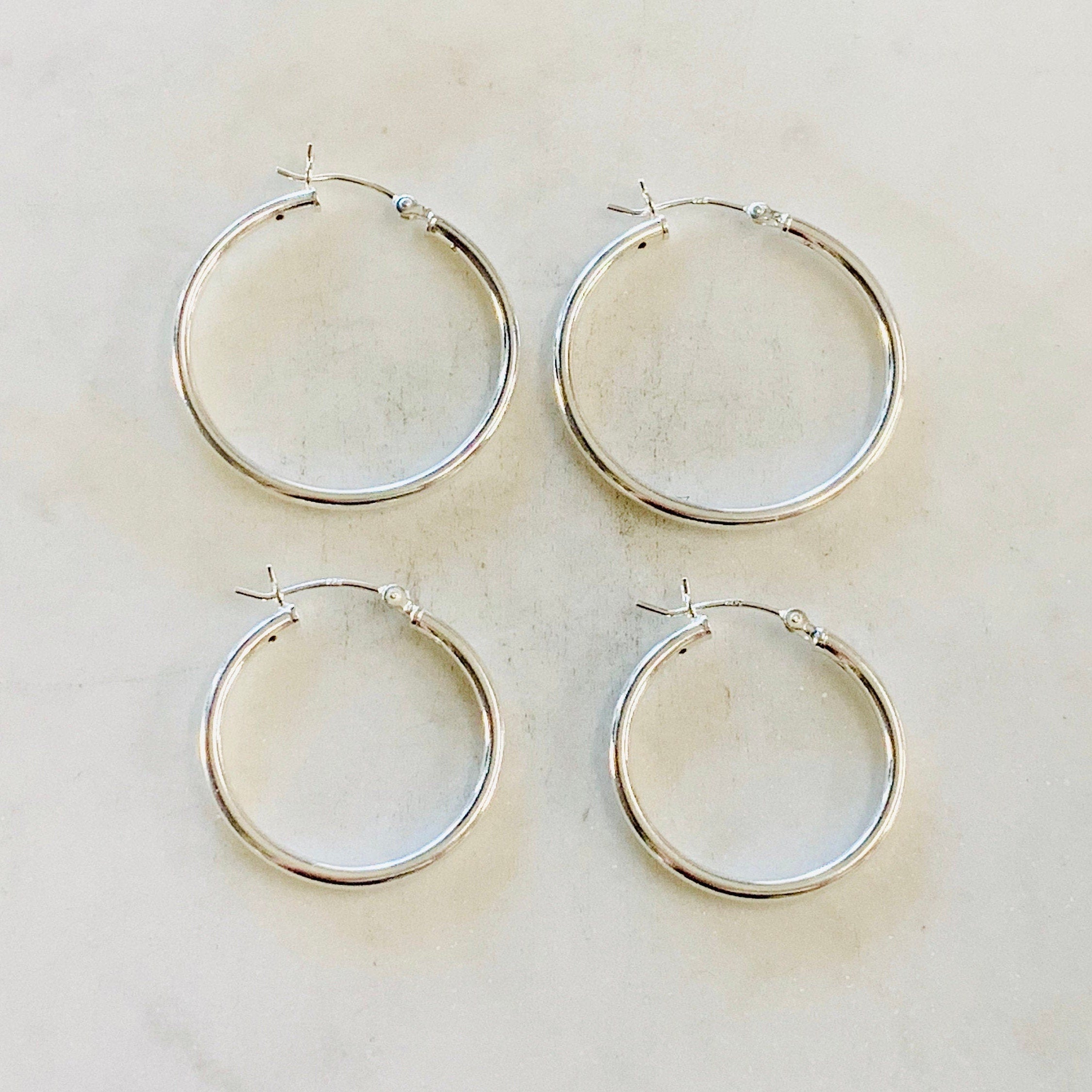 Sterling Silver Medium 25mm or 30mm Thick Flex Tube Hoop Earrings (2pc)