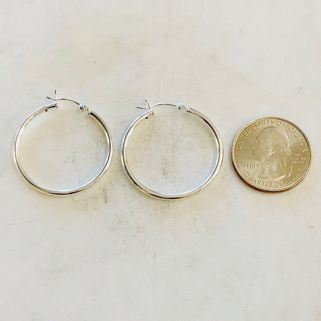 Sterling Silver Medium 25mm or 30mm Thick Flex Tube Hoop Earrings (2pc)