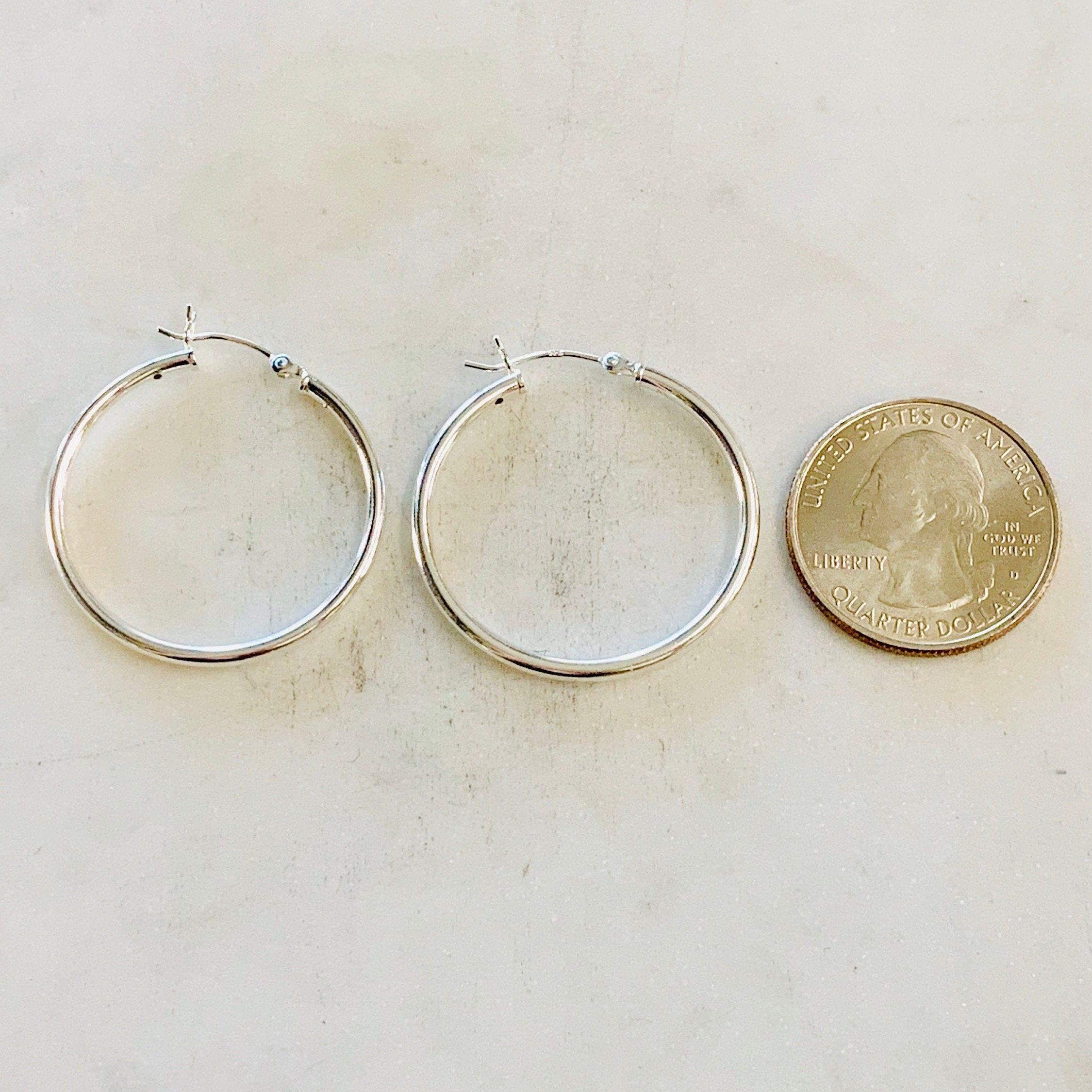 Sterling Silver Medium 25mm or 30mm Thick Flex Tube Hoop Earrings (2pc)