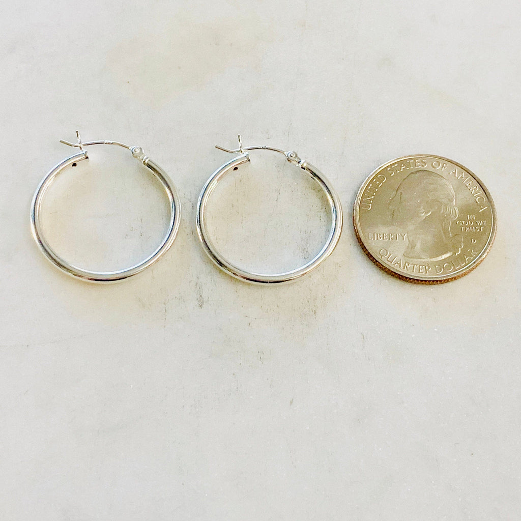 Sterling Silver Medium 25mm or 30mm Thick Flex Tube Hoop Earrings (2pc)