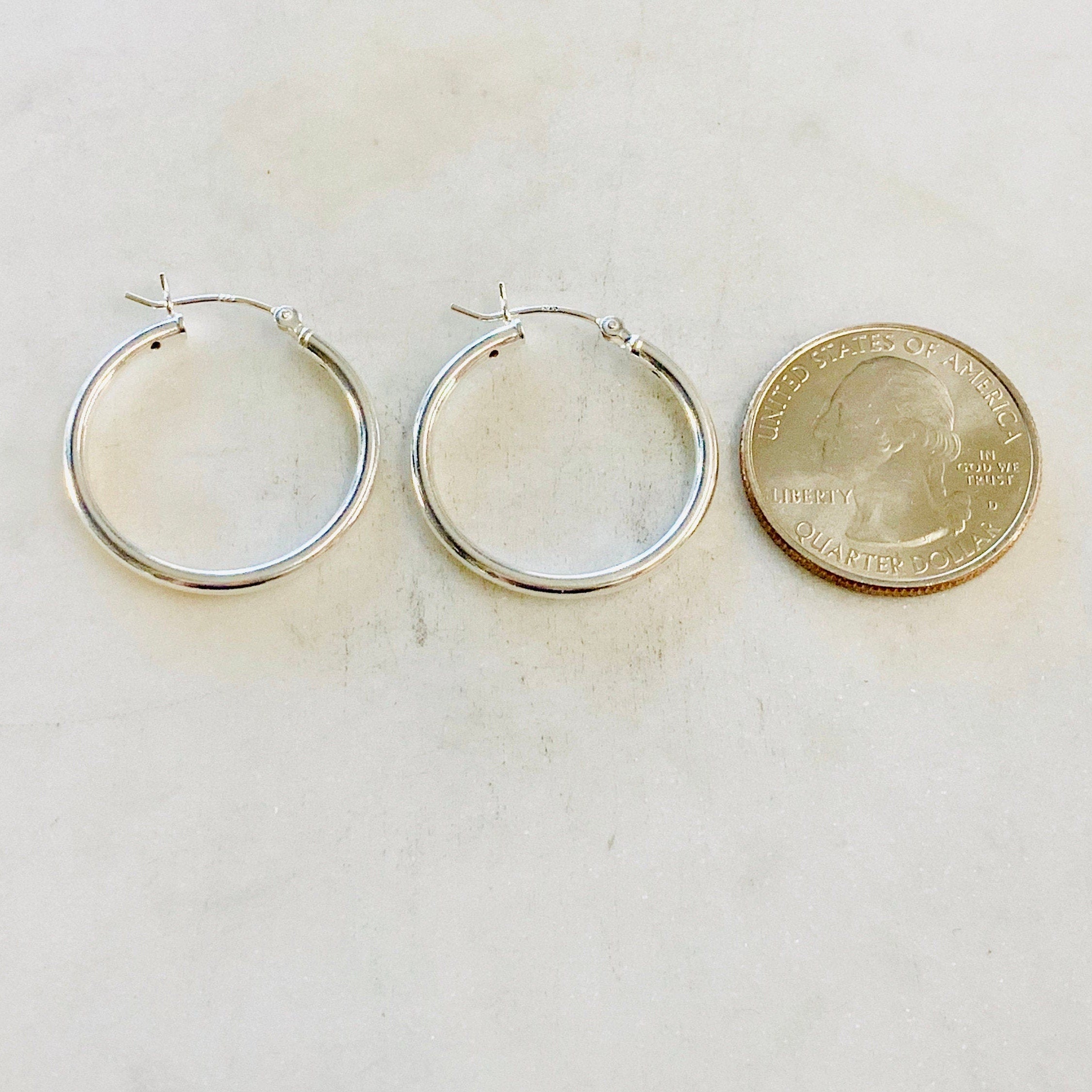 Sterling Silver Medium 25mm or 30mm Thick Flex Tube Hoop Earrings (2pc)