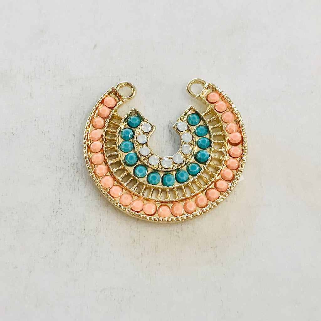 Base Metal Large Colorful Crystal Beaded Tribal Bohemian Double