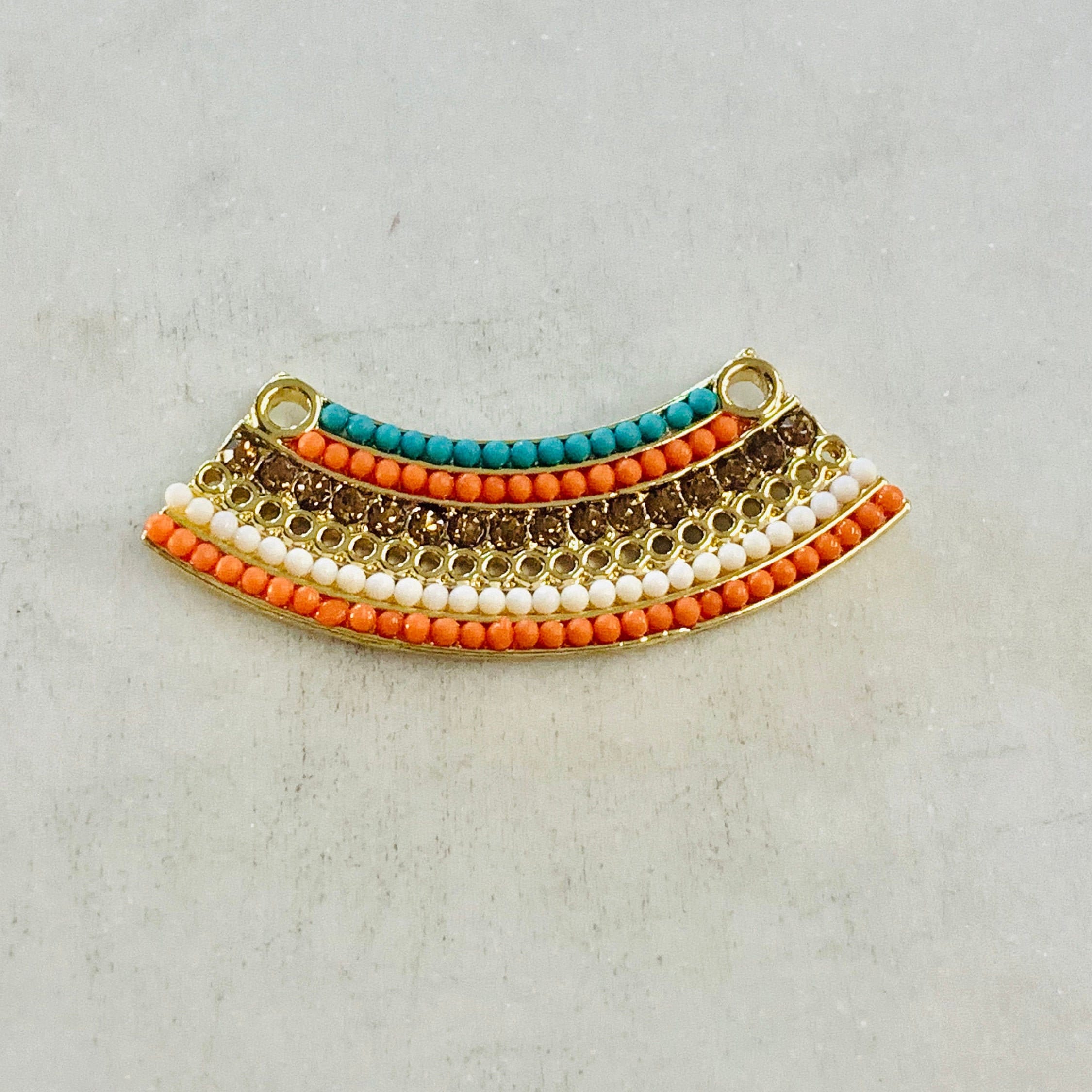 Base Metal Colorful Crystal Beaded Tribal Bohemian Long Curved Bar