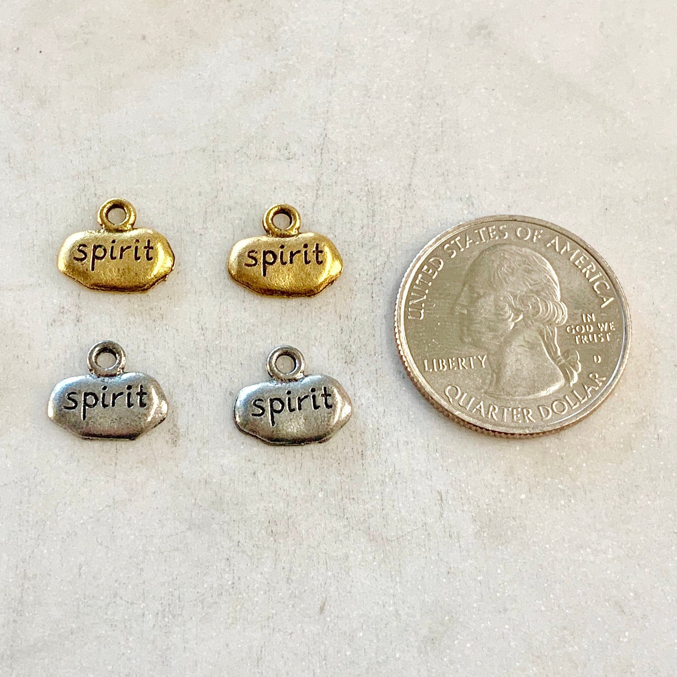 Pewter Wide Oval with Spirit Stamped Charm Pendant (2pc)