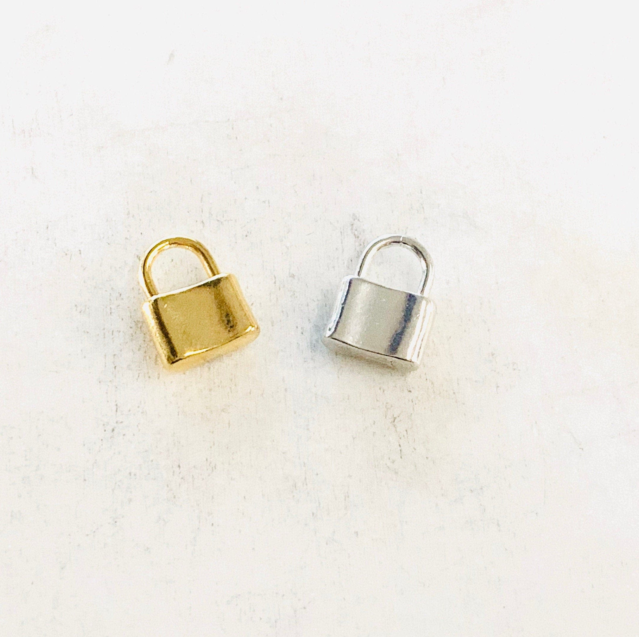 Sterling Silver or Vermeil Padlock Lock Charm in Small or Large or Best Friend