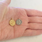 Sterling Silver or Vermeil Round Evil Eye Medallion Coin with Stars or Round