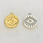 Sterling Silver or Vermeil Evil Eye Disc Charm Coin or Religious Protection