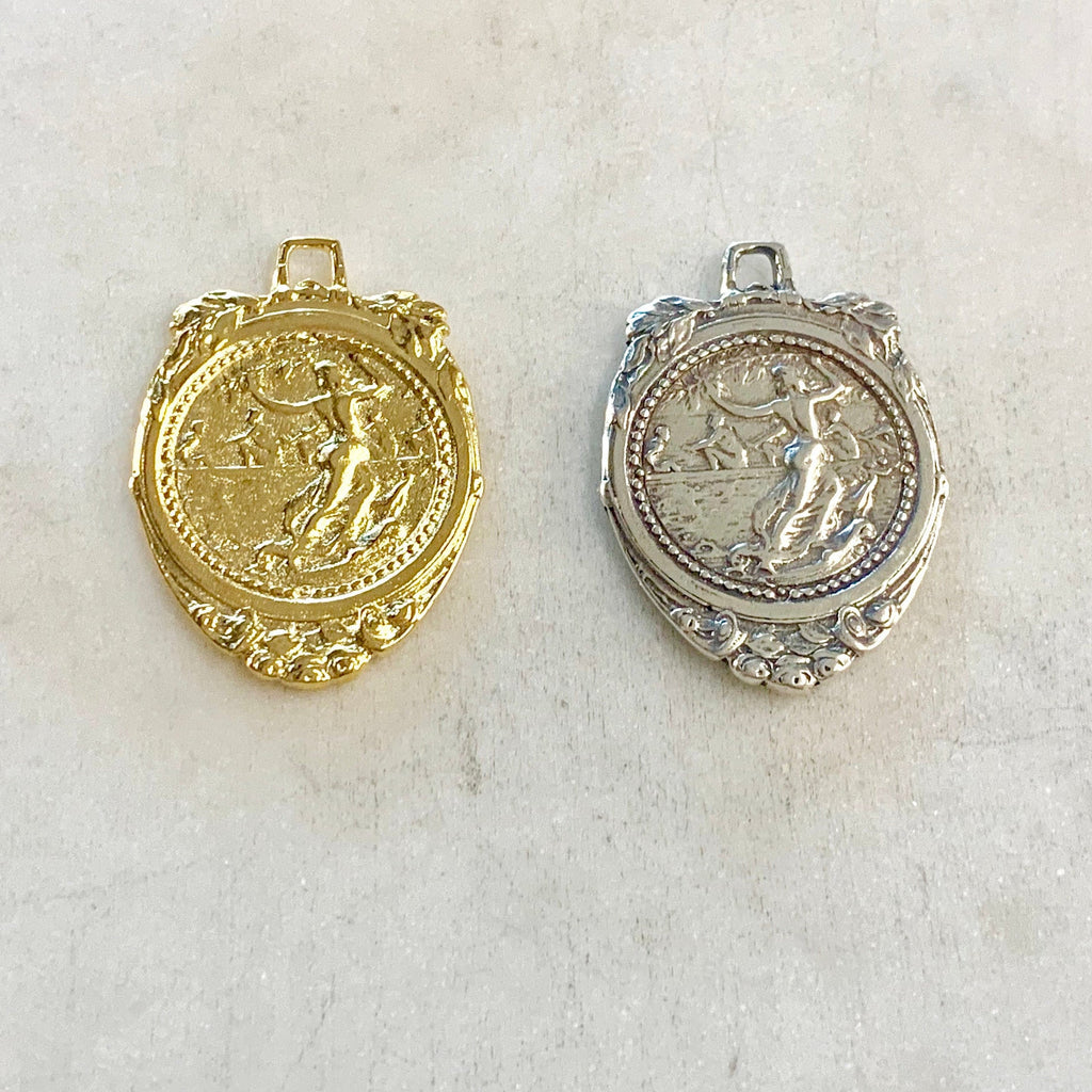 Sterling Silver or Vermeil Large Double Sided Italian Coin or Nature-Scape