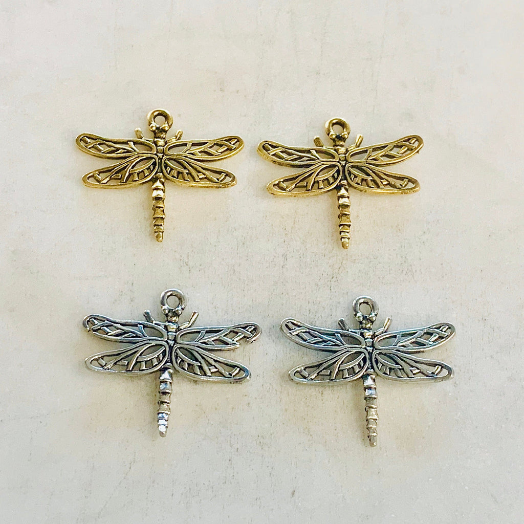 25mmx27mm Pewter Large Flying Dragonfly Wings Charm Fantasy Pendant (2pc)