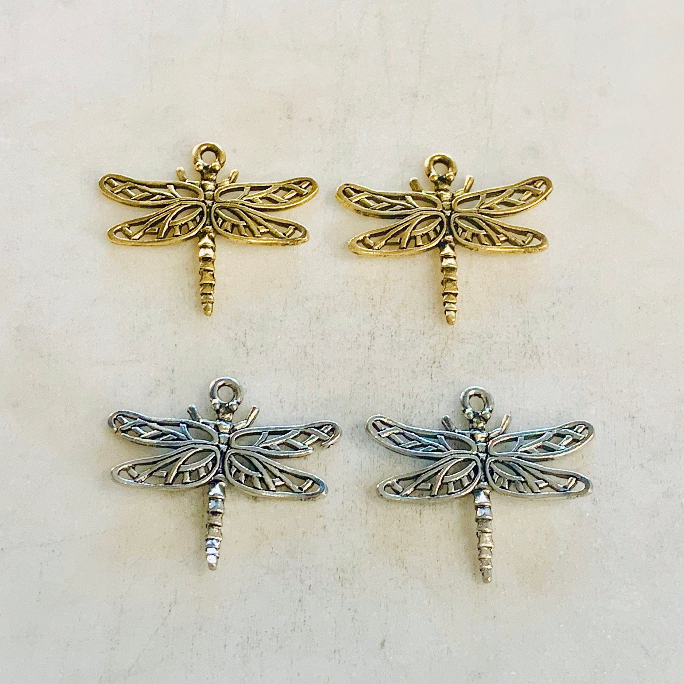 25mmx27mm Pewter Large Flying Dragonfly Wings Charm Fantasy Pendant (2pc)