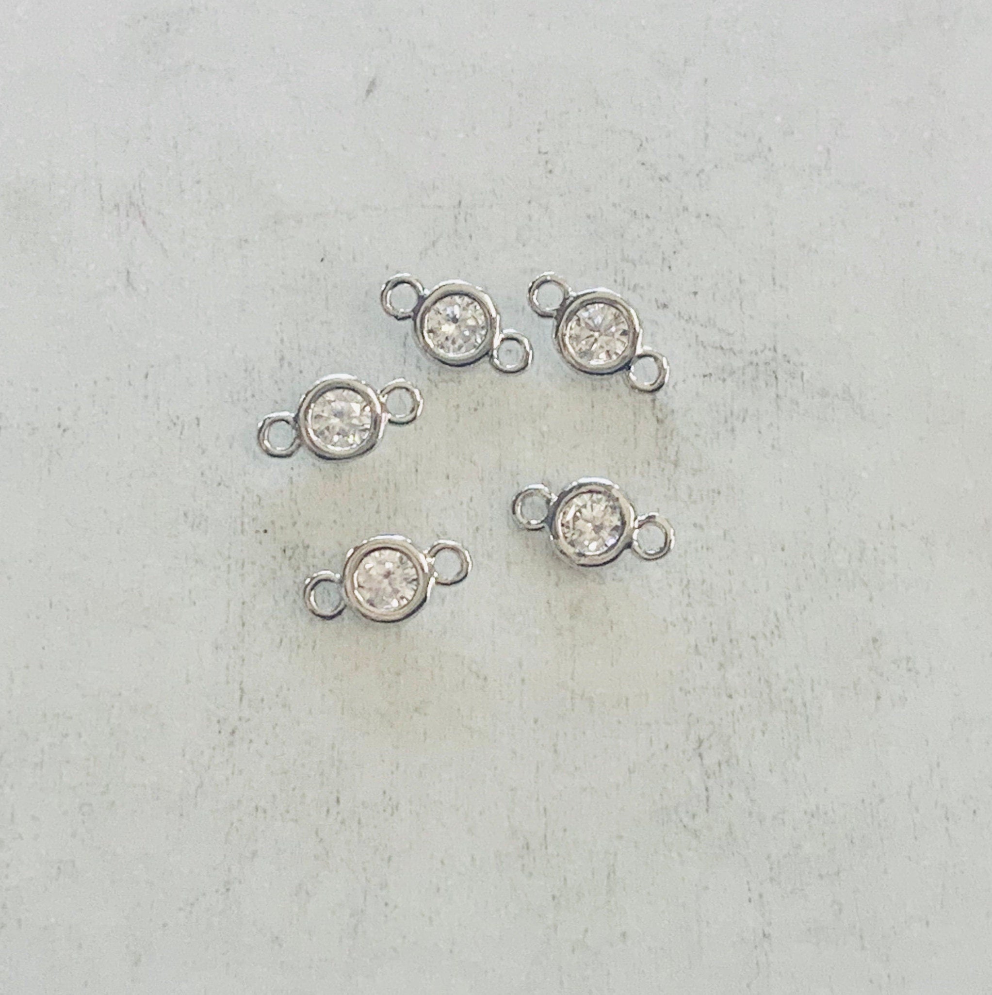 Rhodium Plated 5 Teeny Tiny Silver 5mm CZ Cubic Zirconia Connector (5pc)