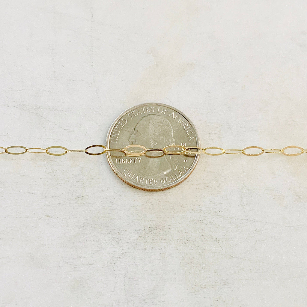 14K Gold Filled 5.7mm x 2.8mm Chain Flat Hammered Oval – Sold by the Foot