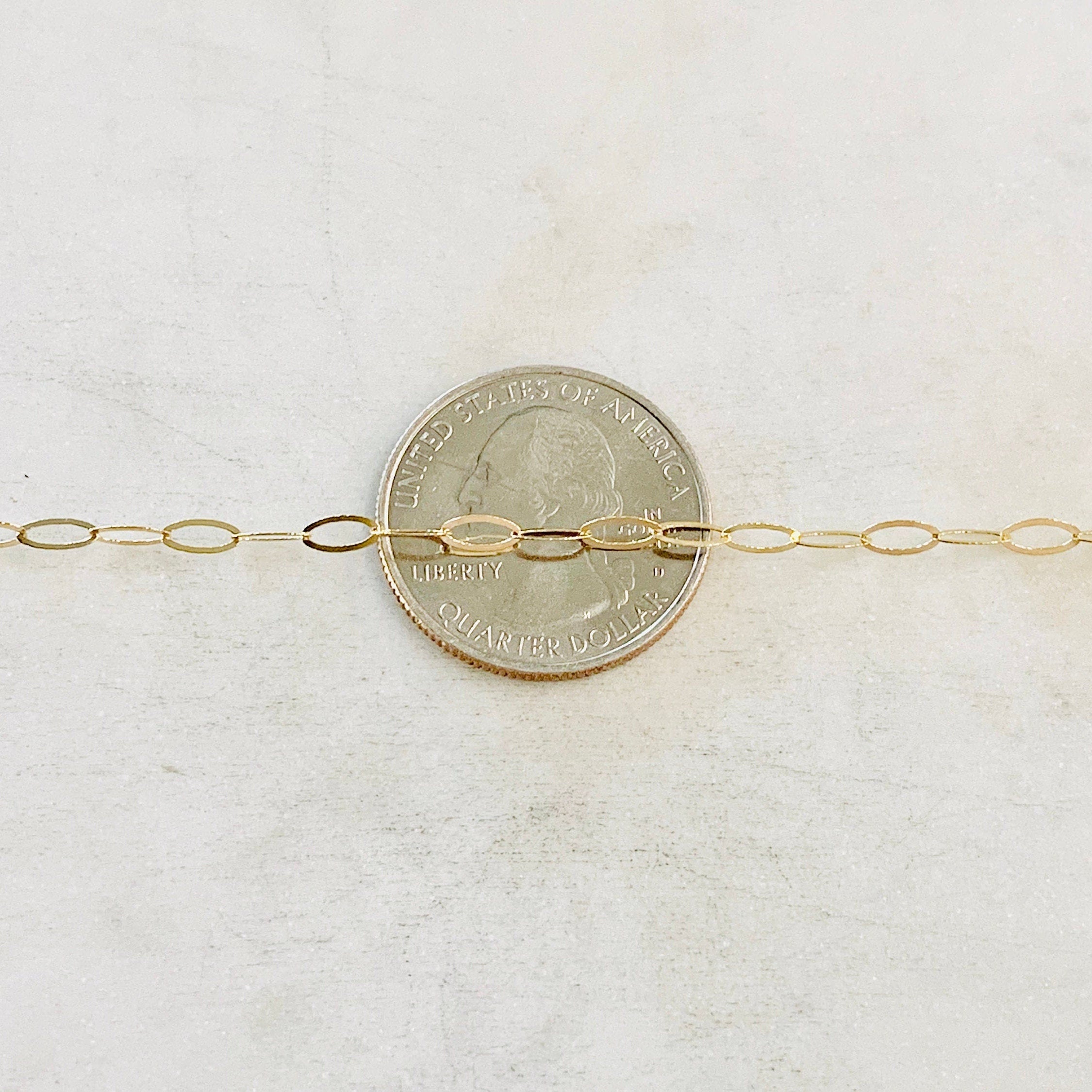 14K Gold Filled 5.7mm x 2.8mm Chain Flat Hammered Oval – Sold by the Foot
