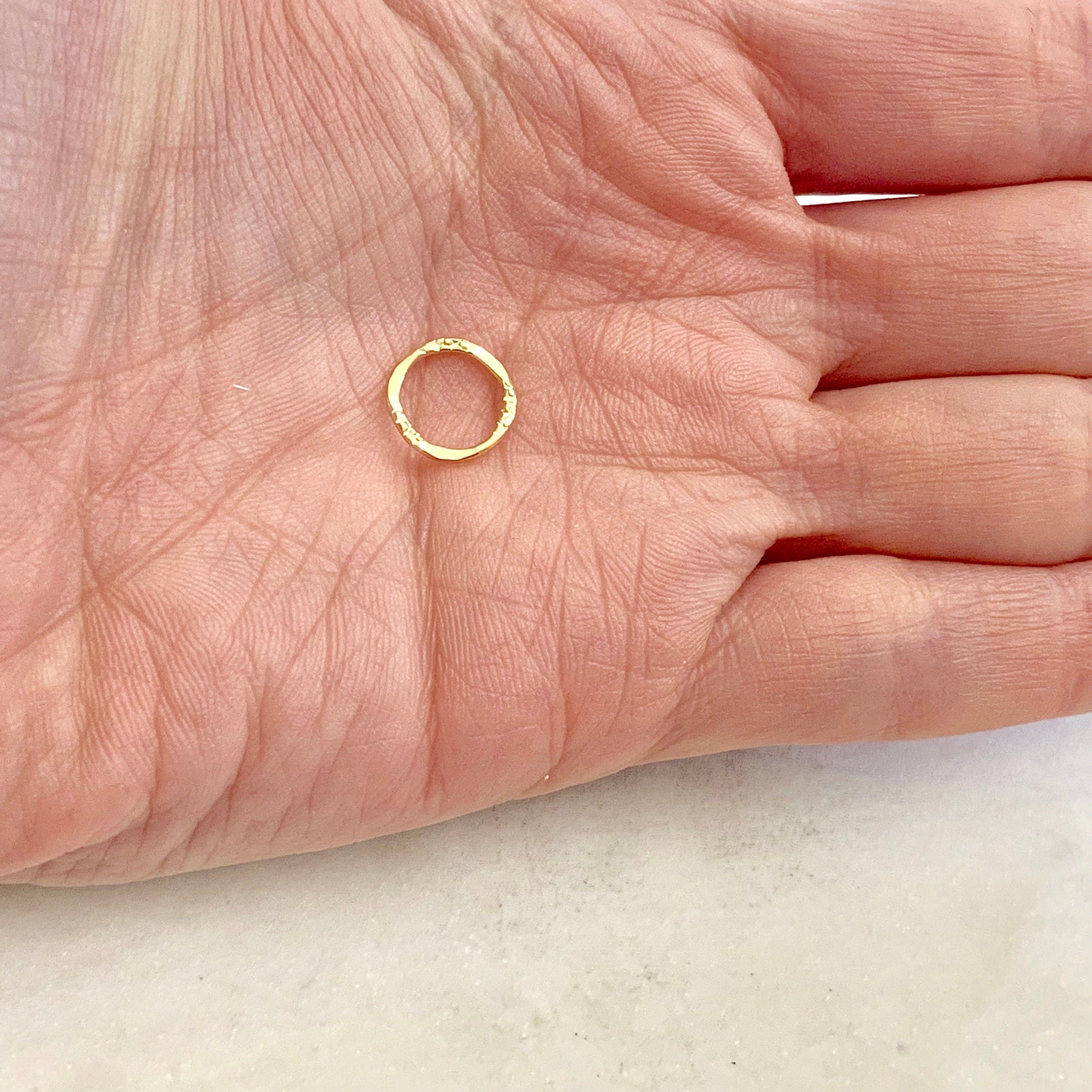 14K Gold Filled Delicate Textured Hammered Ring Open Circle Disc Coin (11mm)