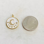 Gold Plated Cubic Zirconia Crescent Moon and Star Coin Pendant Pave
