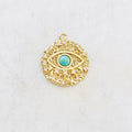 Gold Plated or Rhodium Plated Evil Eye Coin Turquoise Gold Round 20mm
