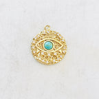 Gold Plated or Rhodium Plated Evil Eye Coin Turquoise Gold Round 20mm