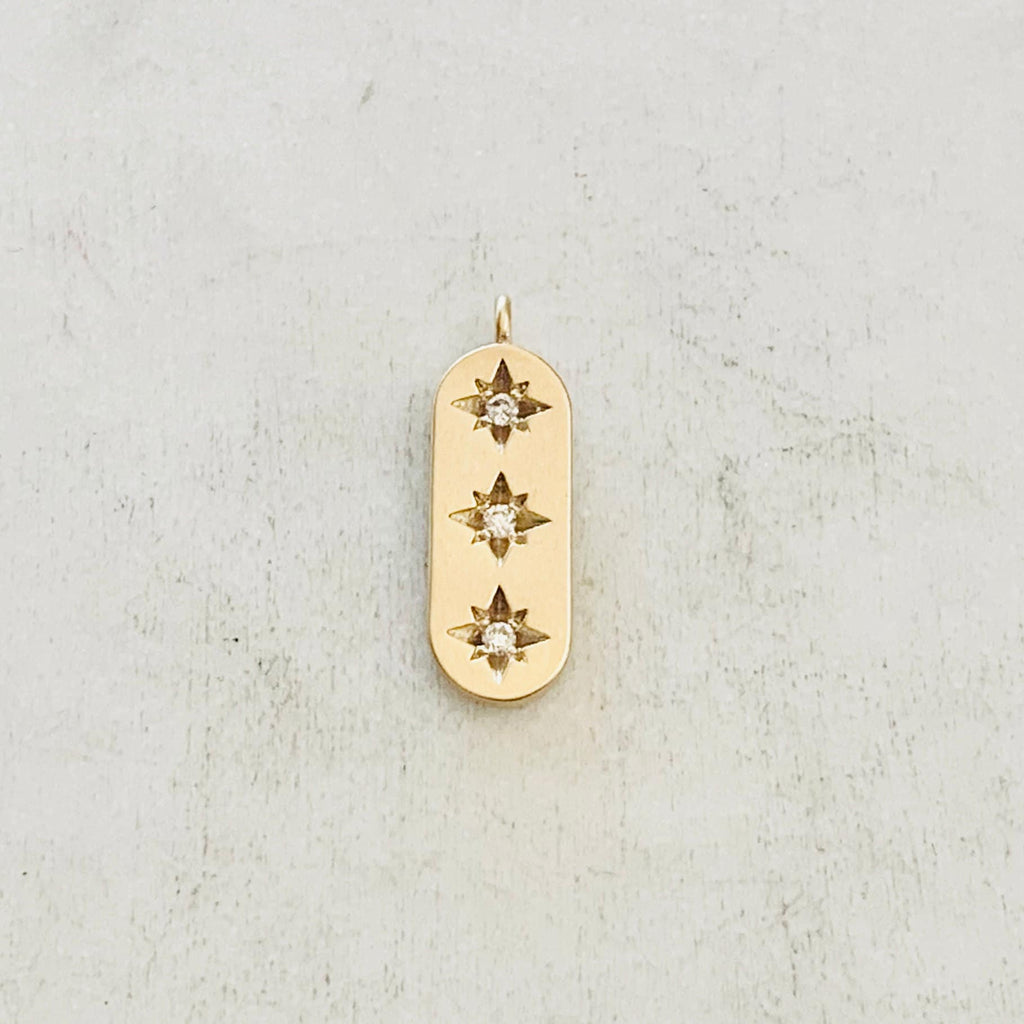 Gold Plated or Rhodium Plated Trio Star Bar Pendant Sideways Drop Charm