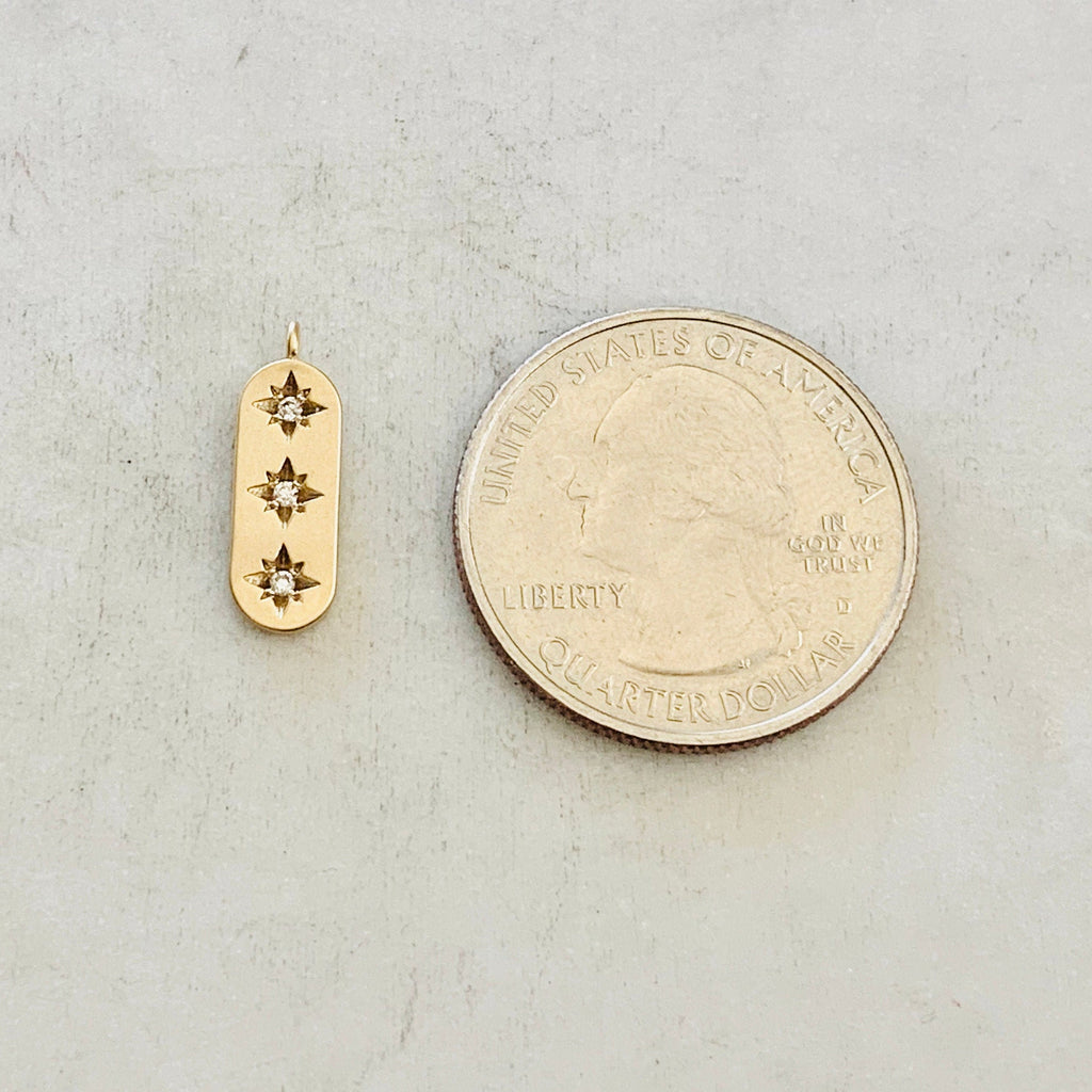 Gold Plated or Rhodium Plated Trio Star Bar Pendant Sideways Drop Charm