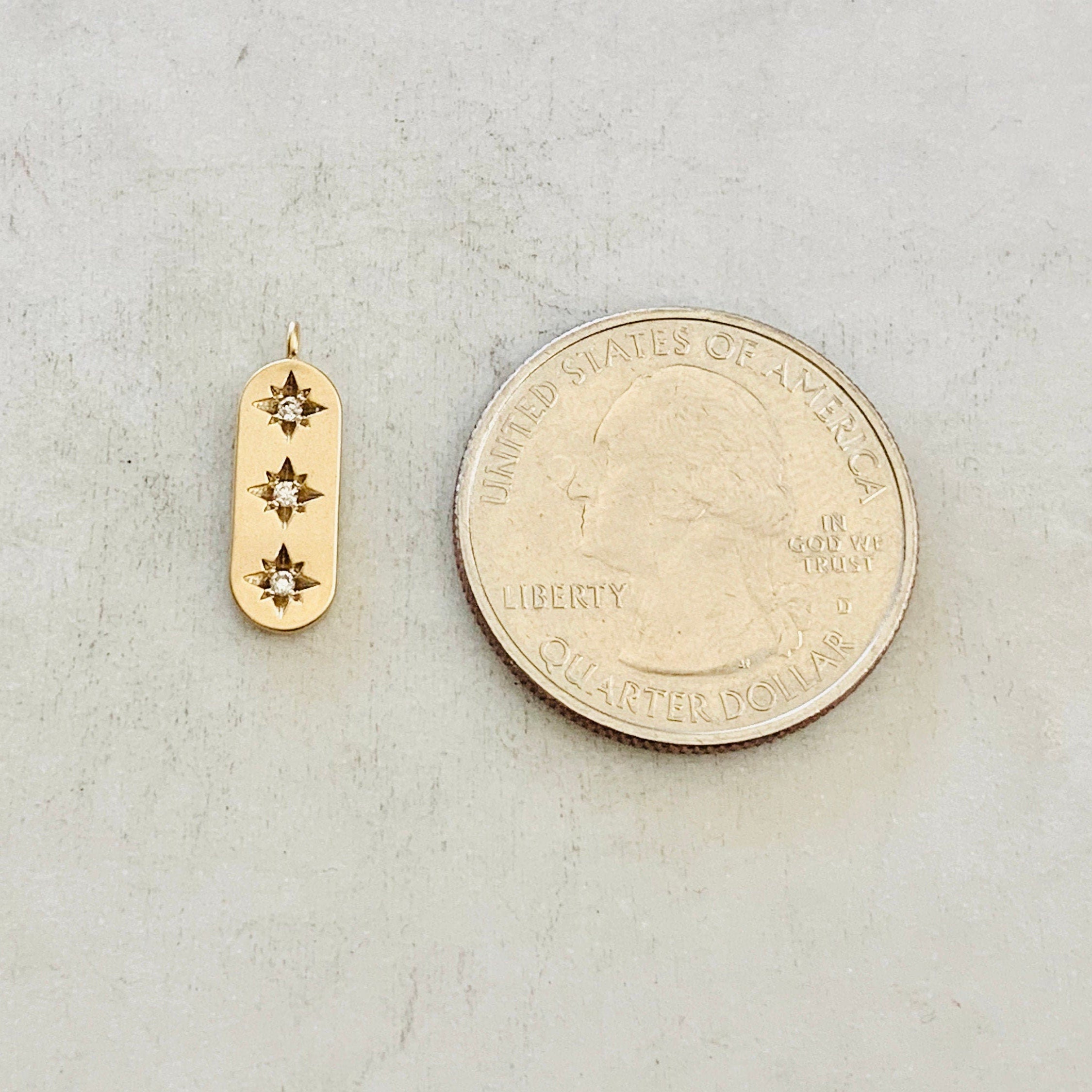 Gold Plated or Rhodium Plated Trio Star Bar Pendant Sideways Drop Charm