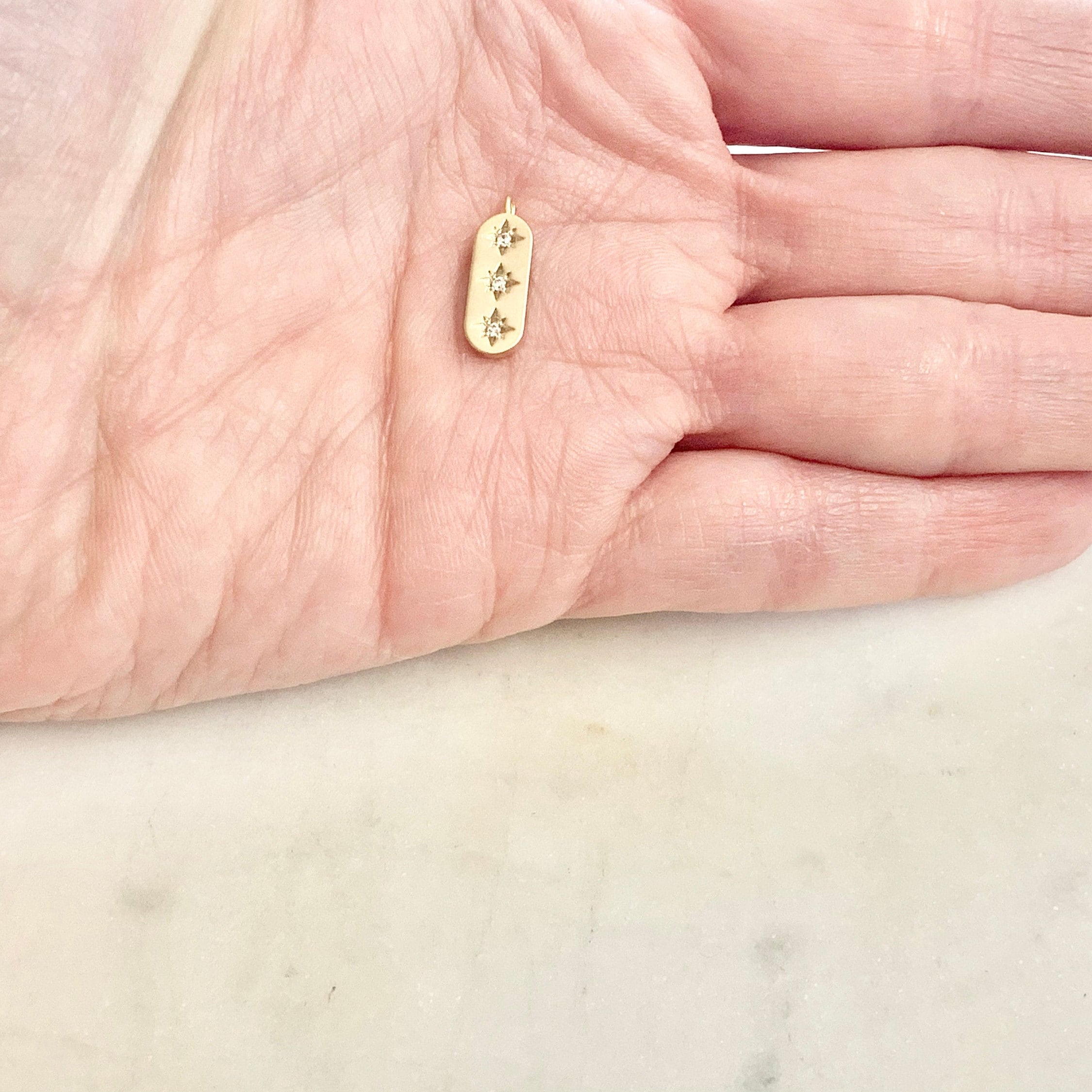 Gold Plated or Rhodium Plated Trio Star Bar Pendant Sideways Drop Charm