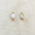 Gold Plated Tiny Oval Opal Cubic Zirconia Dainty Drop Bezel Charm