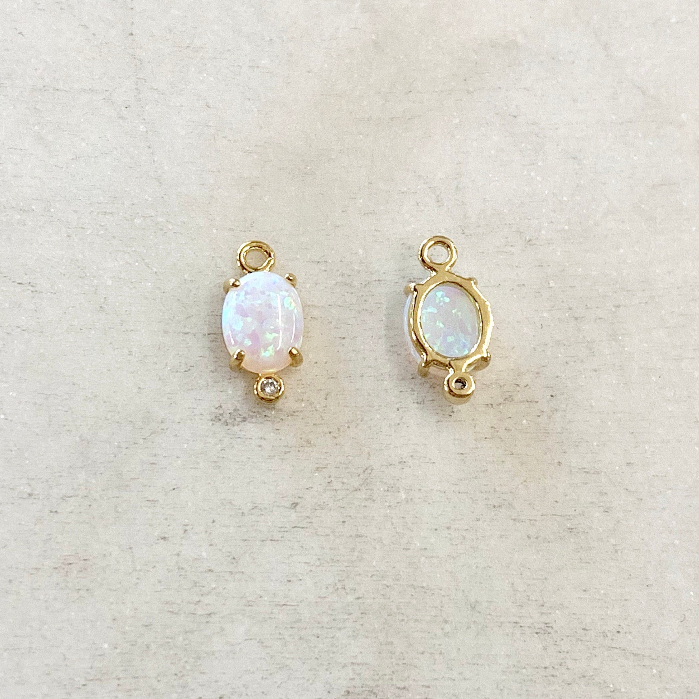 Gold Plated Tiny Oval Opal Cubic Zirconia Dainty Drop Bezel Charm