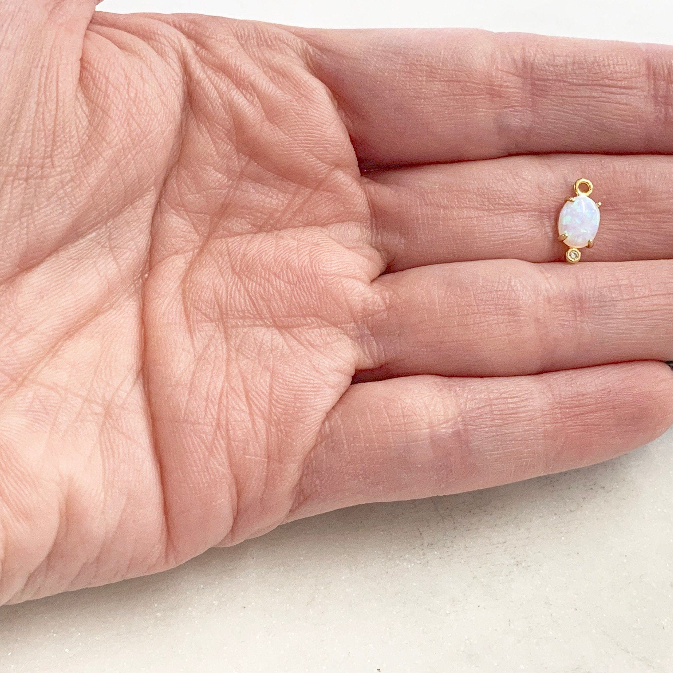 Gold Plated Tiny Oval Opal Cubic Zirconia Dainty Drop Bezel Charm