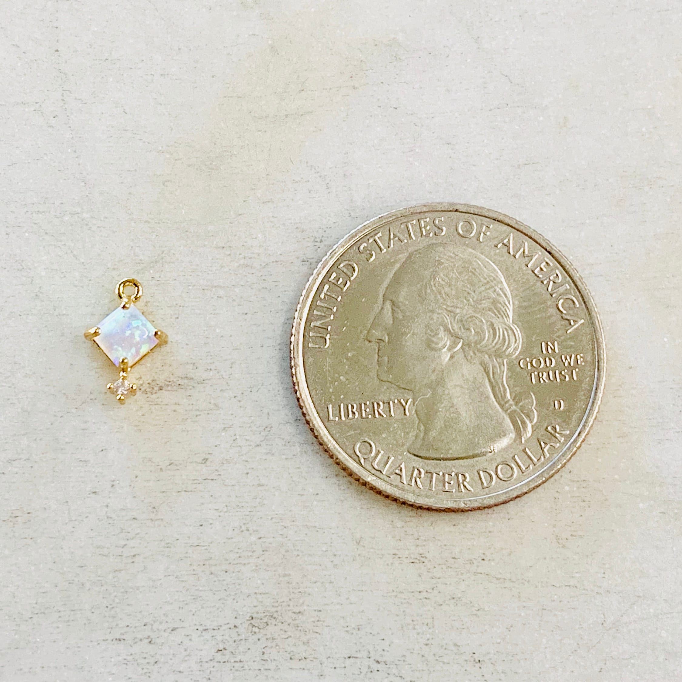 Gold Plated Tiny Square Opal Cubic Zirconia Dainty Drop Bezel Charm – Gold
