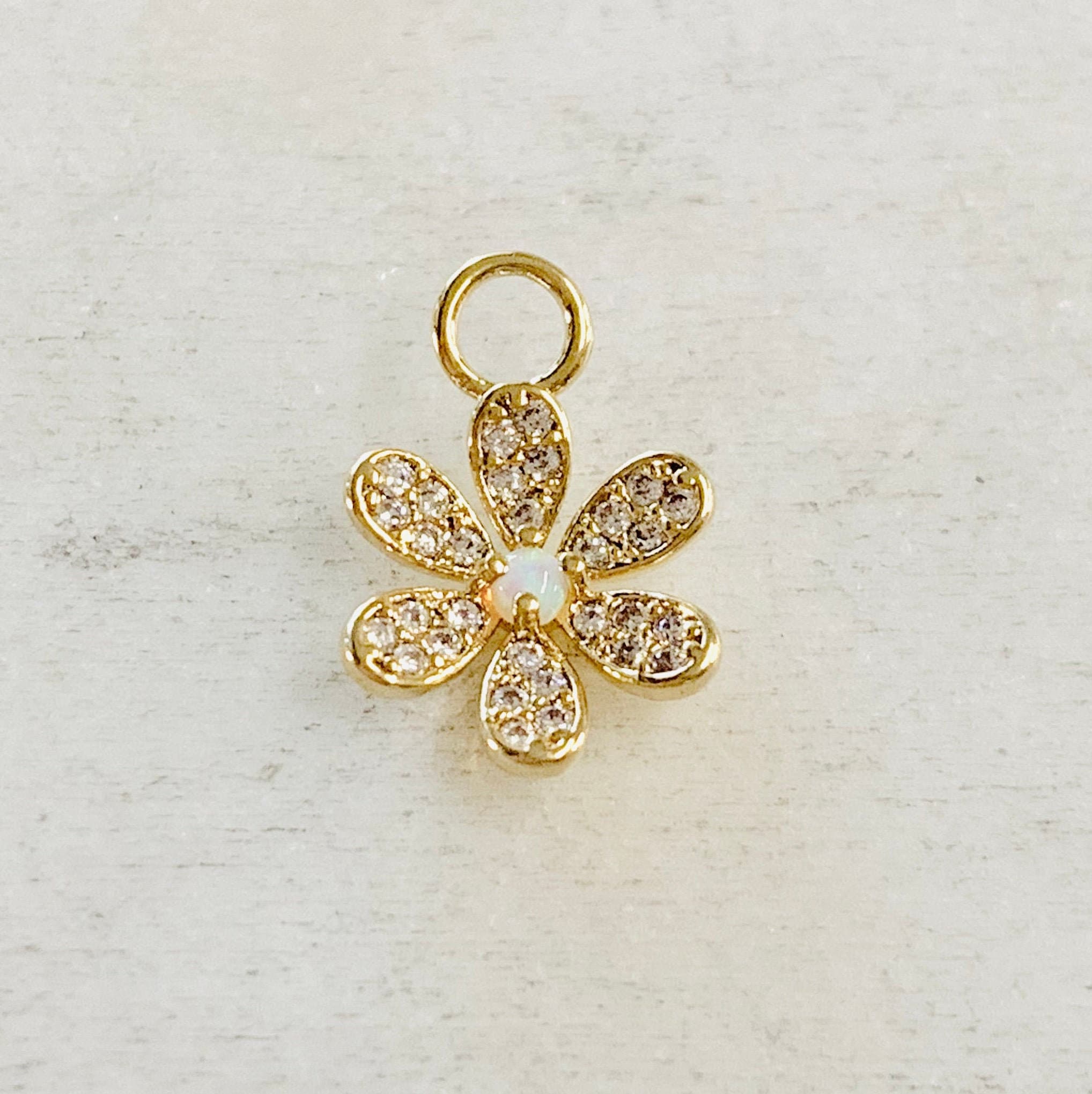 Gold Plated or Rhodium Plated Dainty Daisy Flower Opal Cubic Zirconia Pave CZ