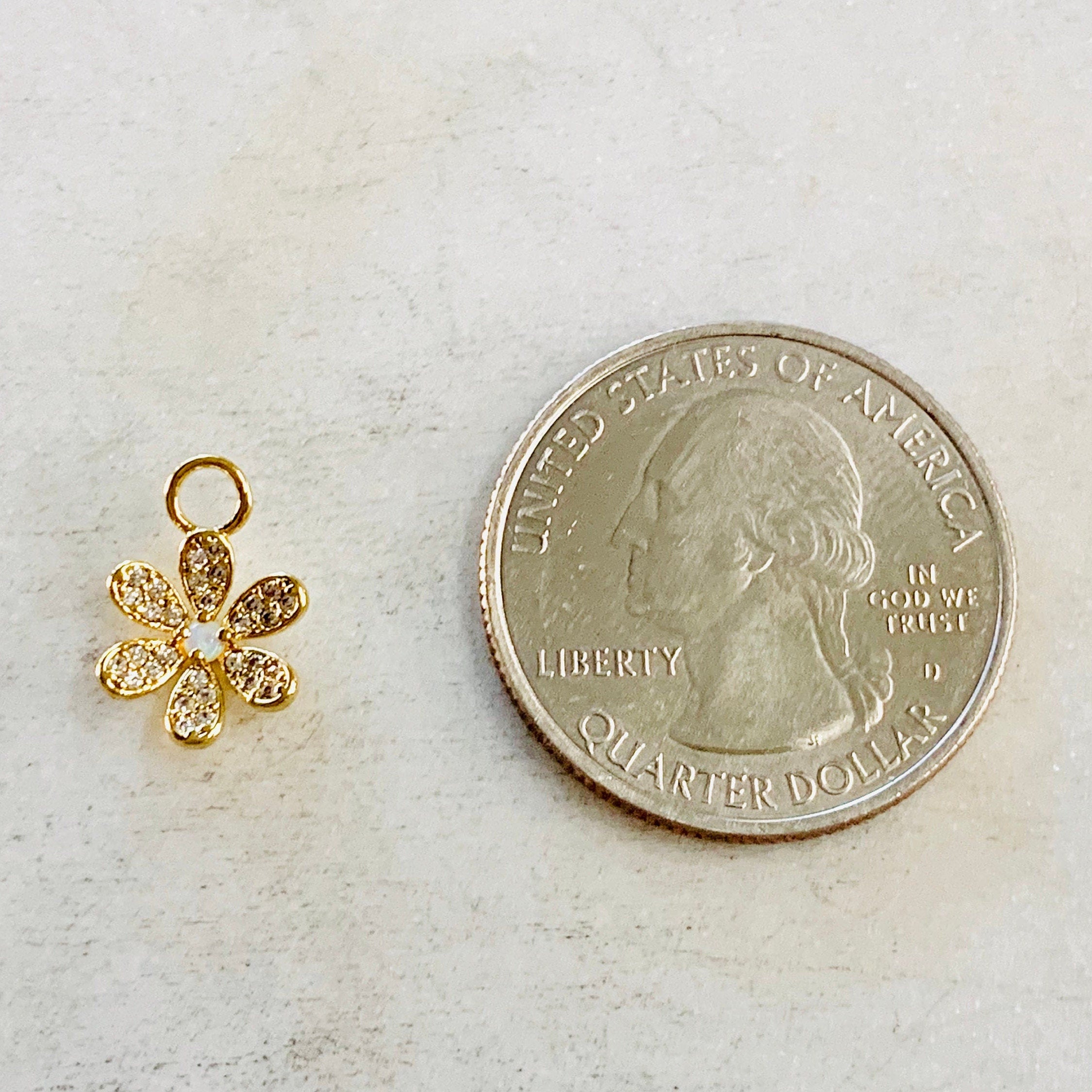 Gold Plated or Rhodium Plated Dainty Daisy Flower Opal Cubic Zirconia Pave CZ