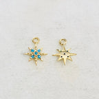 Gold Plated Turquoise Stone Tiny 8 Point Star Charm Celestial Charm