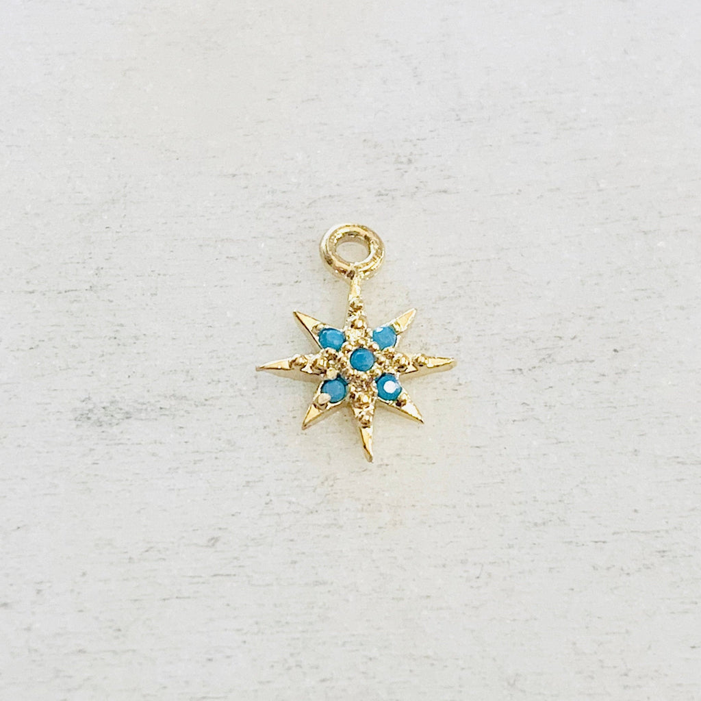 Gold Plated Turquoise Stone Tiny 8 Point Star Charm Celestial Charm
