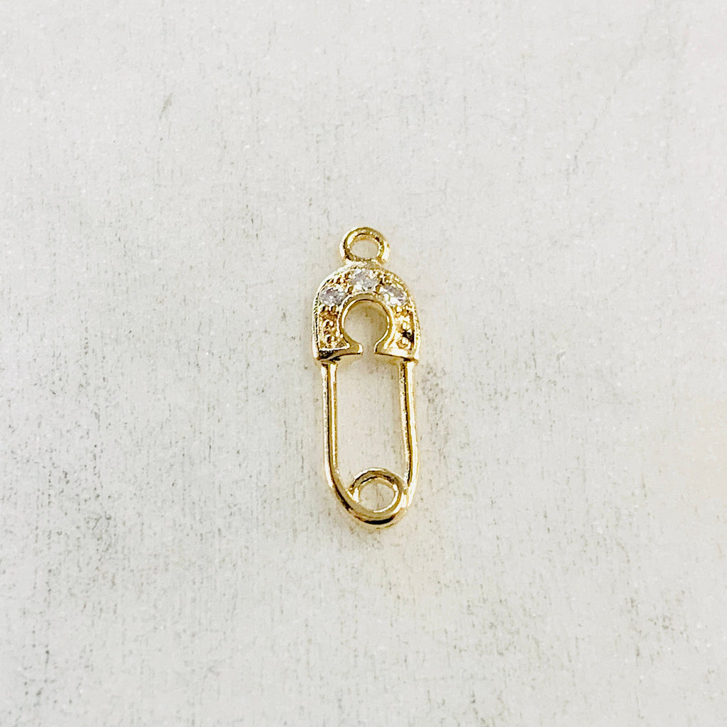 Gold Plated or Rhodium Plated or CZ Tiny Safety Pin Connector Charm Pendant