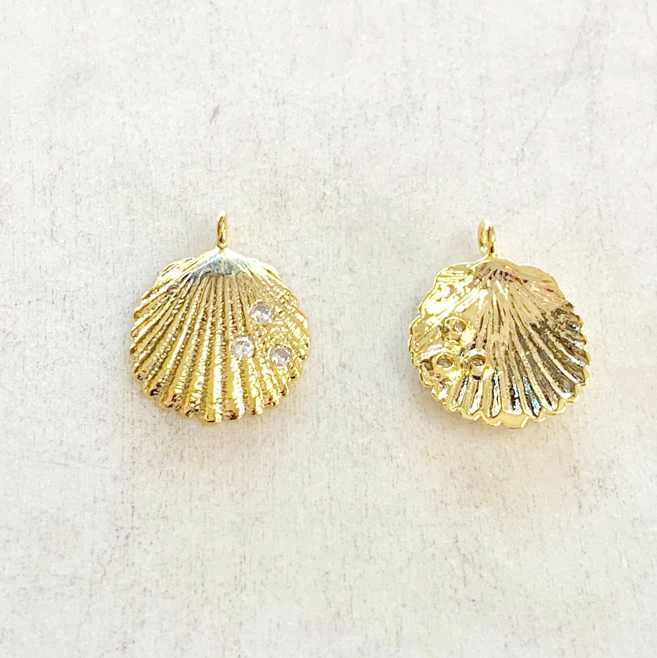 Gold Plated CZ Dainty SeaShell Ocean Nautical Charm Pendant