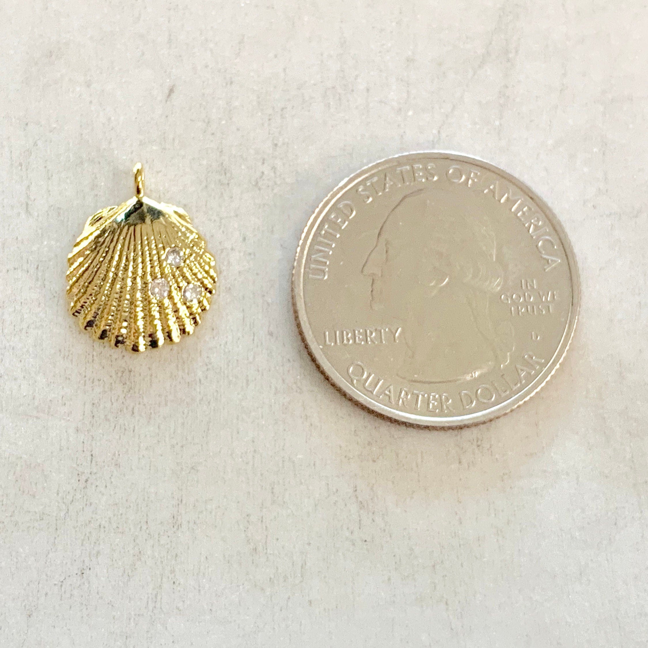 Gold Plated CZ Dainty SeaShell Ocean Nautical Charm Pendant