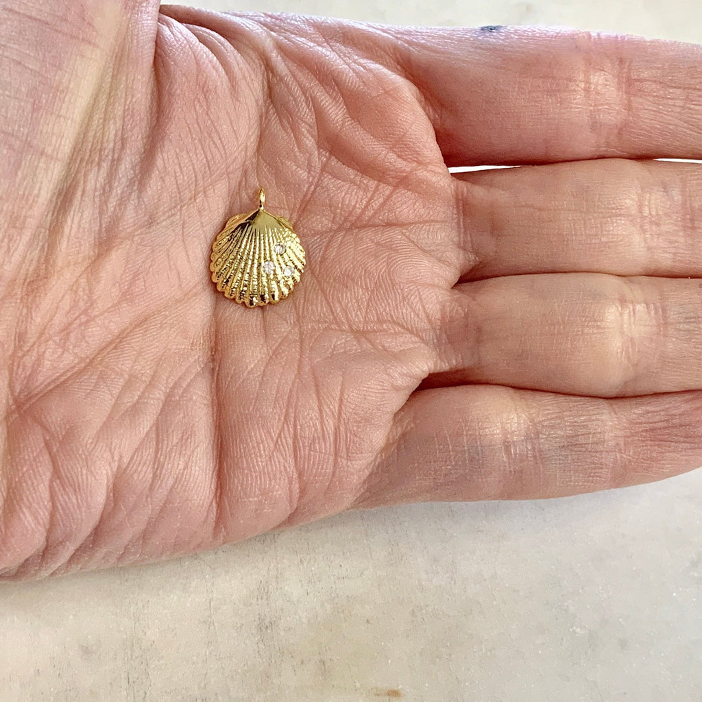 Gold Plated CZ Dainty SeaShell Ocean Nautical Charm Pendant
