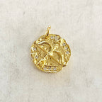 Gold Plated CZ Cupid Arrow Zodiac Coin Cubic Zirconia Drop Charm