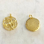 Gold Plated CZ Cupid Arrow Zodiac Coin Cubic Zirconia Drop Charm