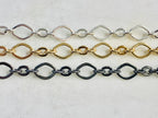 10mmx8mm Brass Smooth Diamond Shape Chain in Shiny Gold – Sold by the Foot