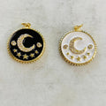 Gold Plated Cubic Zirconia Crescent Moon and Star Coin Pendant Pave