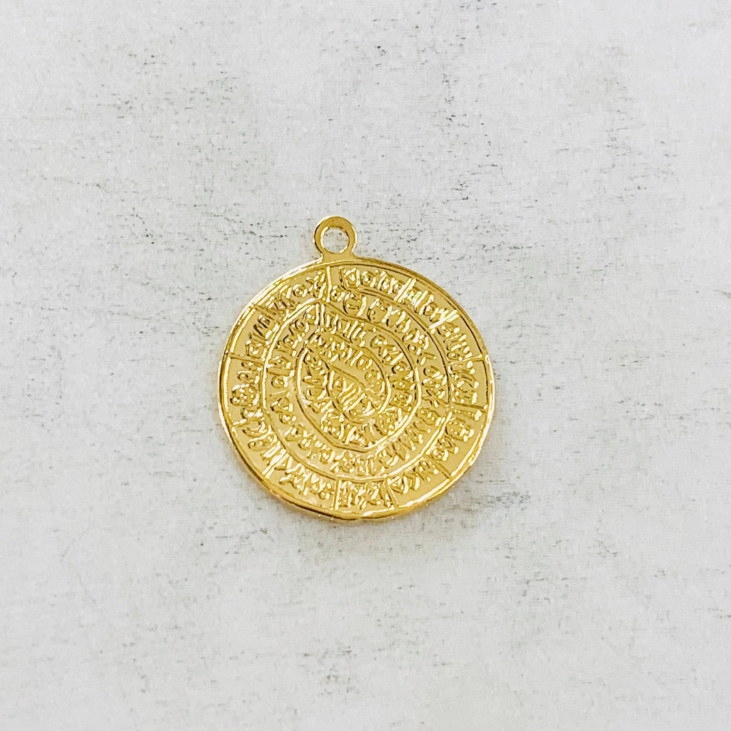 Vermeil Ancient Script Coin Double Sided Round Medallion Charm