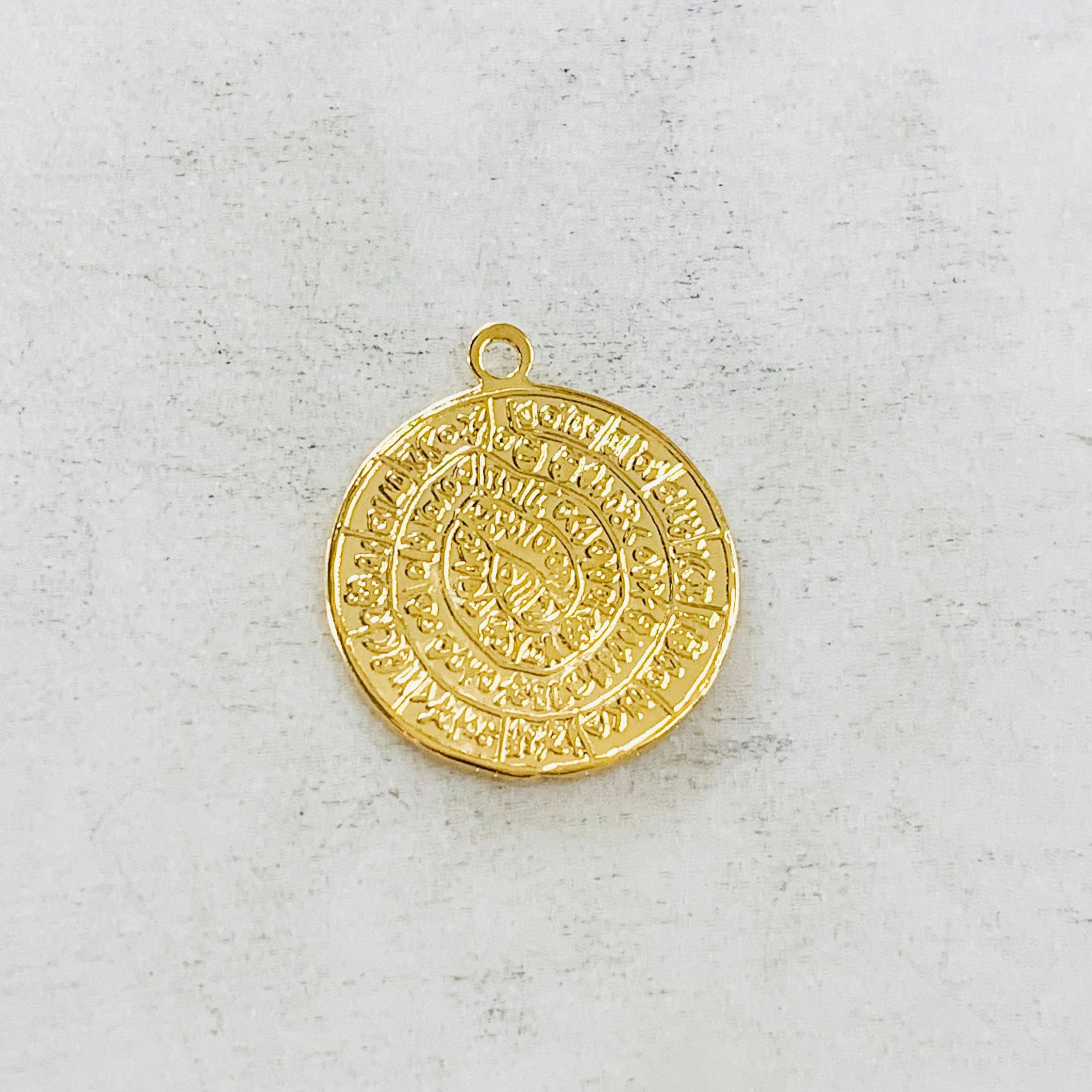 Vermeil Ancient Script Coin Double Sided Round Medallion Charm