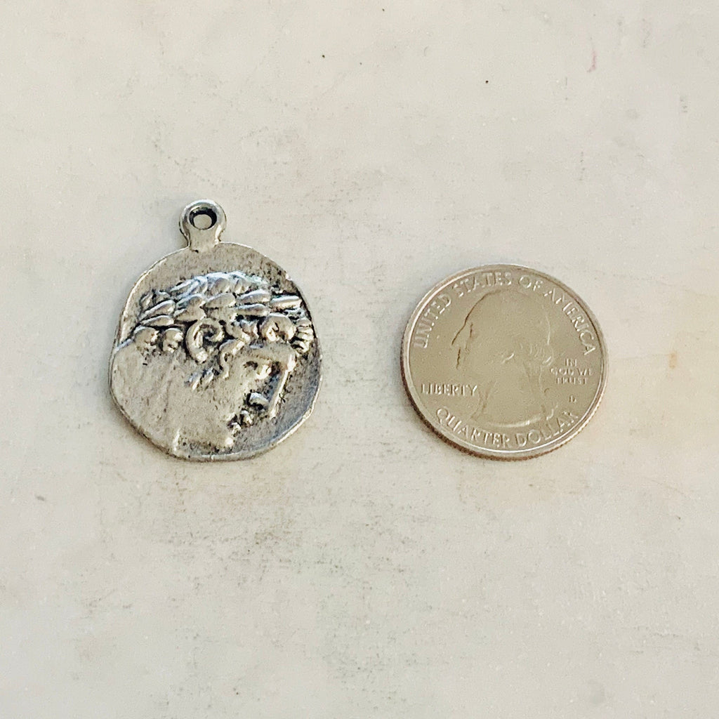Pewter Ancient Greek Coin Double Sided Eagle Medallion Charm